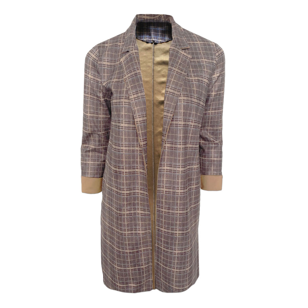 Open Suede Plaid Cardigan - Taupe