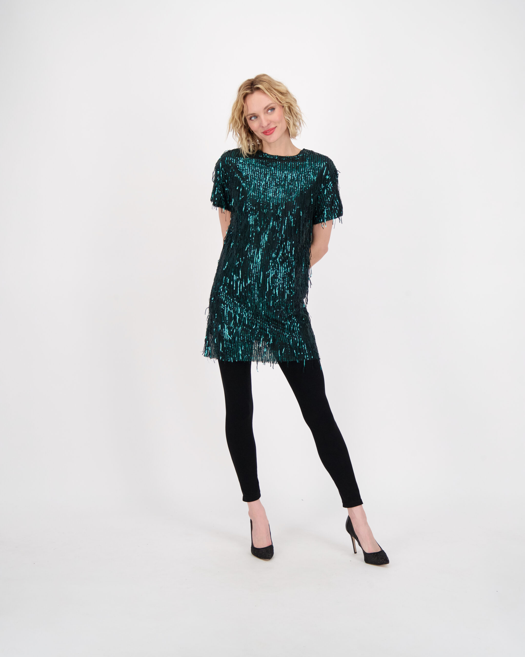 Sequin Fringed Mini Dress by Gabby Isabella in Green