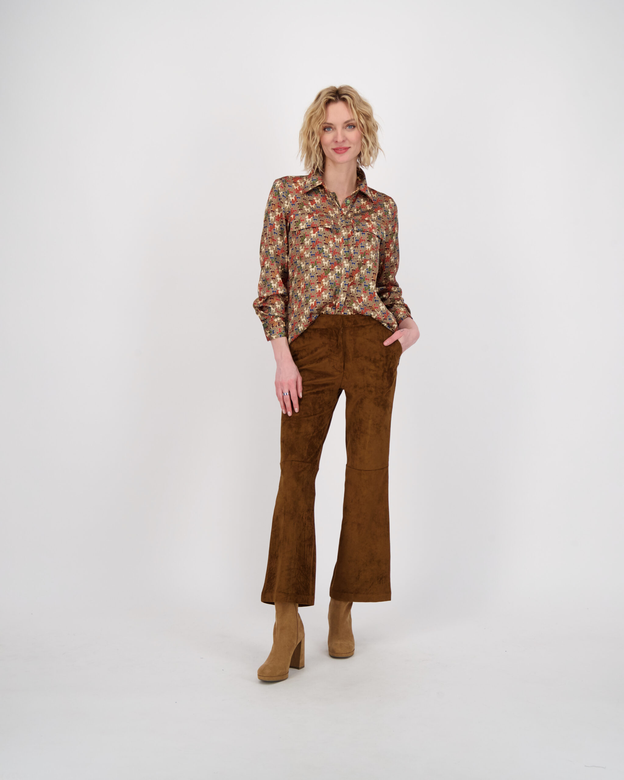 Suede Boot Cut Pant by Gabby Isabella in Chocolate